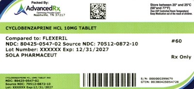 Cyclobenzaprine HCl 10mg 80425-0547-02.jpg Cyclobenzaprine HCl 10mg #60 - Cyclobenzaprine HCl 10mg 80425 0547 02